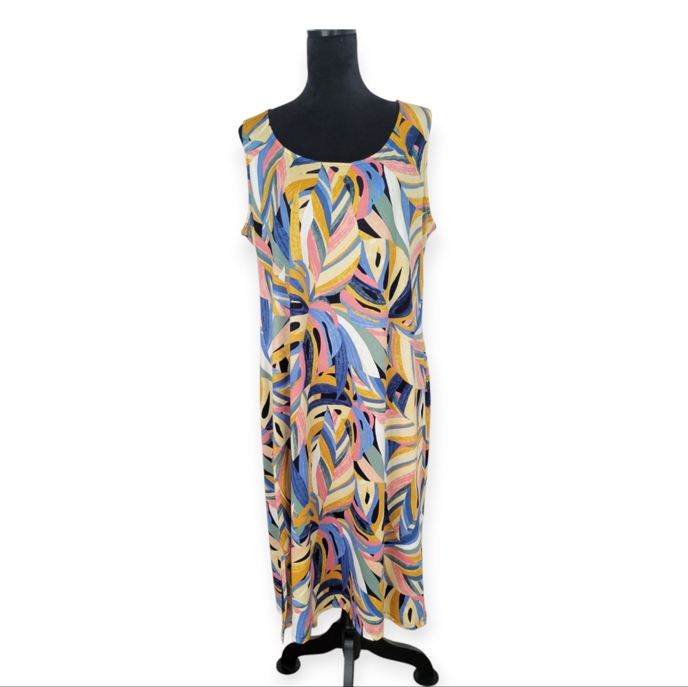 Nina Leonard Sleeveless 1X Dress - Bold Artsy Print